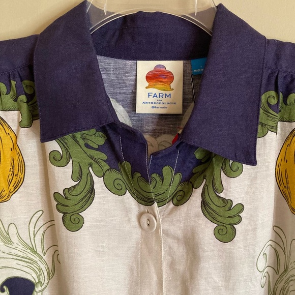 NEW FARM Rio x Anthropologie Puff Sleeve Button Down Blouse Bananas Linen Size L - Picture 6 of 16